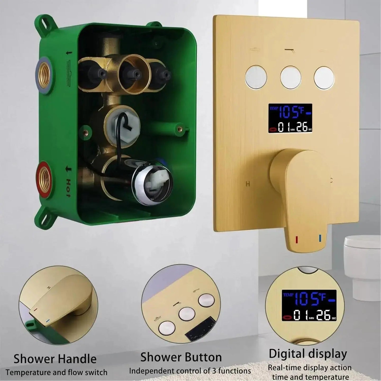 Brushed Nickel Wall Mounted Shower Faucet Set with Rain Shower Head - Rain Shower HeadBathroomLux