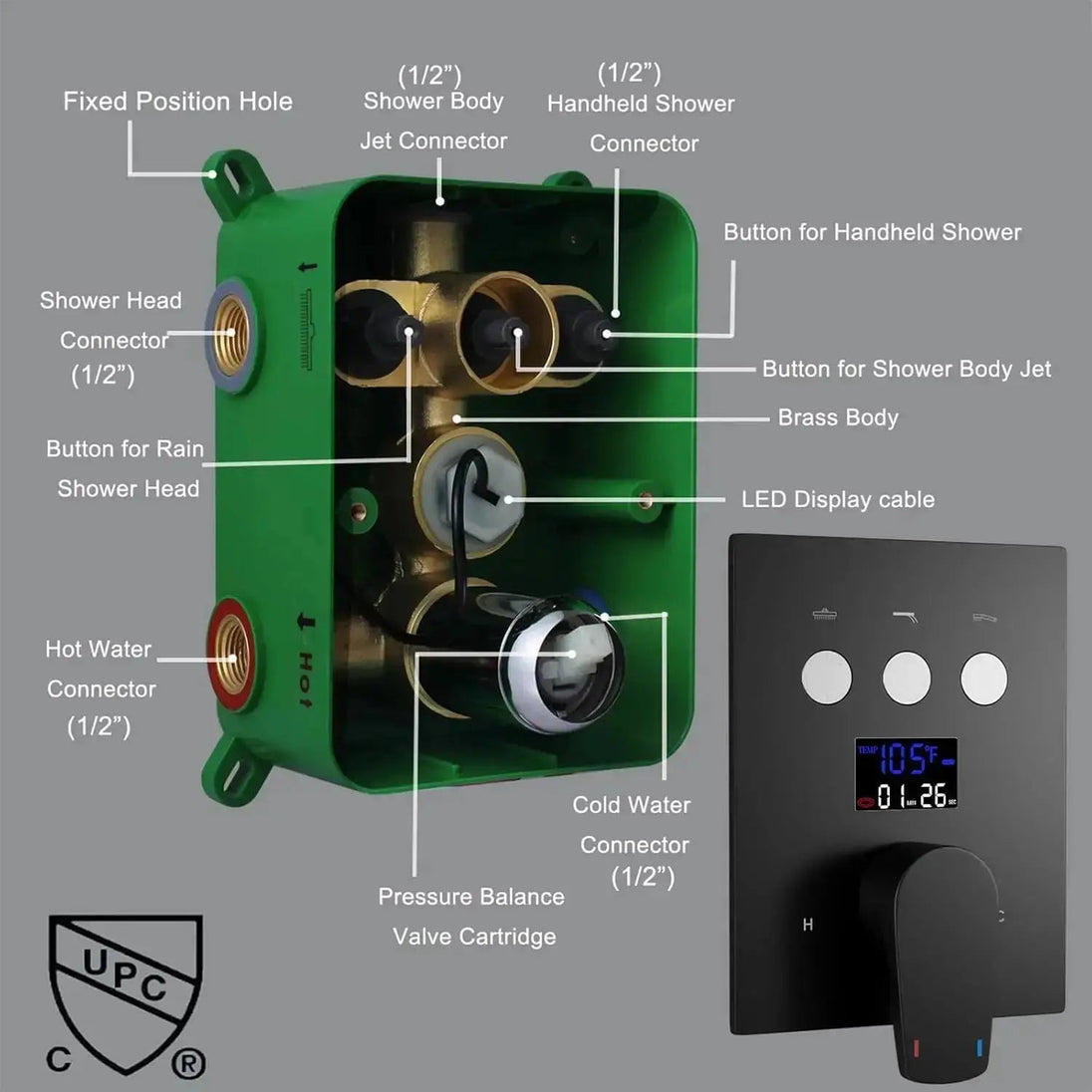 Brushed Nickel Wall Mounted Shower Faucet Set with Rain Shower Head - Rain Shower HeadBathroomLux