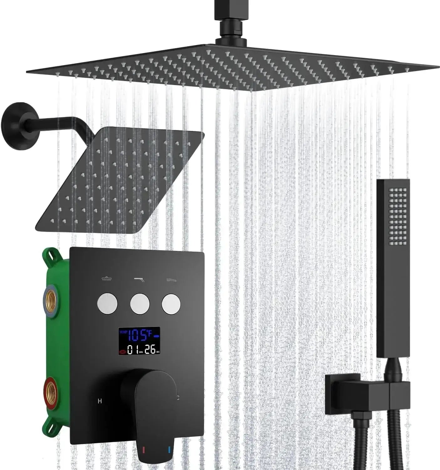 Brushed Nickel Wall Mounted Shower Faucet Set with Rain Shower Head - Rain Shower HeadBathroomLux