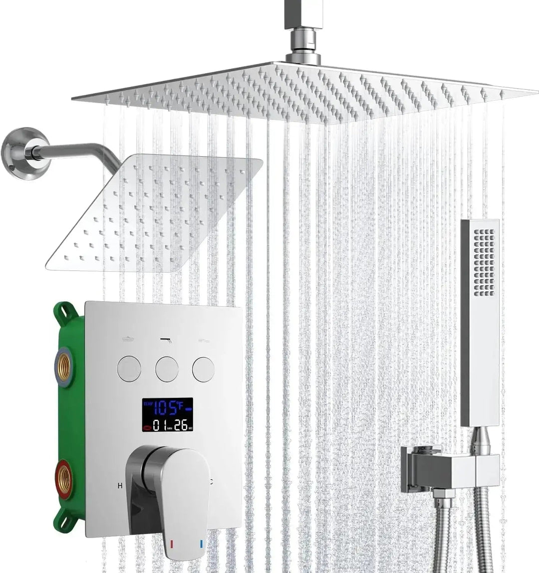Brushed Nickel Wall Mounted Shower Faucet Set with Rain Shower Head - Rain Shower HeadBathroomLux