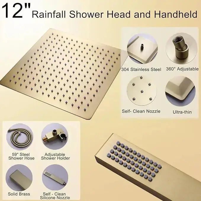 Brushed Nickel Wall Mounted Shower Faucet Set with Rain Shower Head - Rain Shower HeadBathroomLux