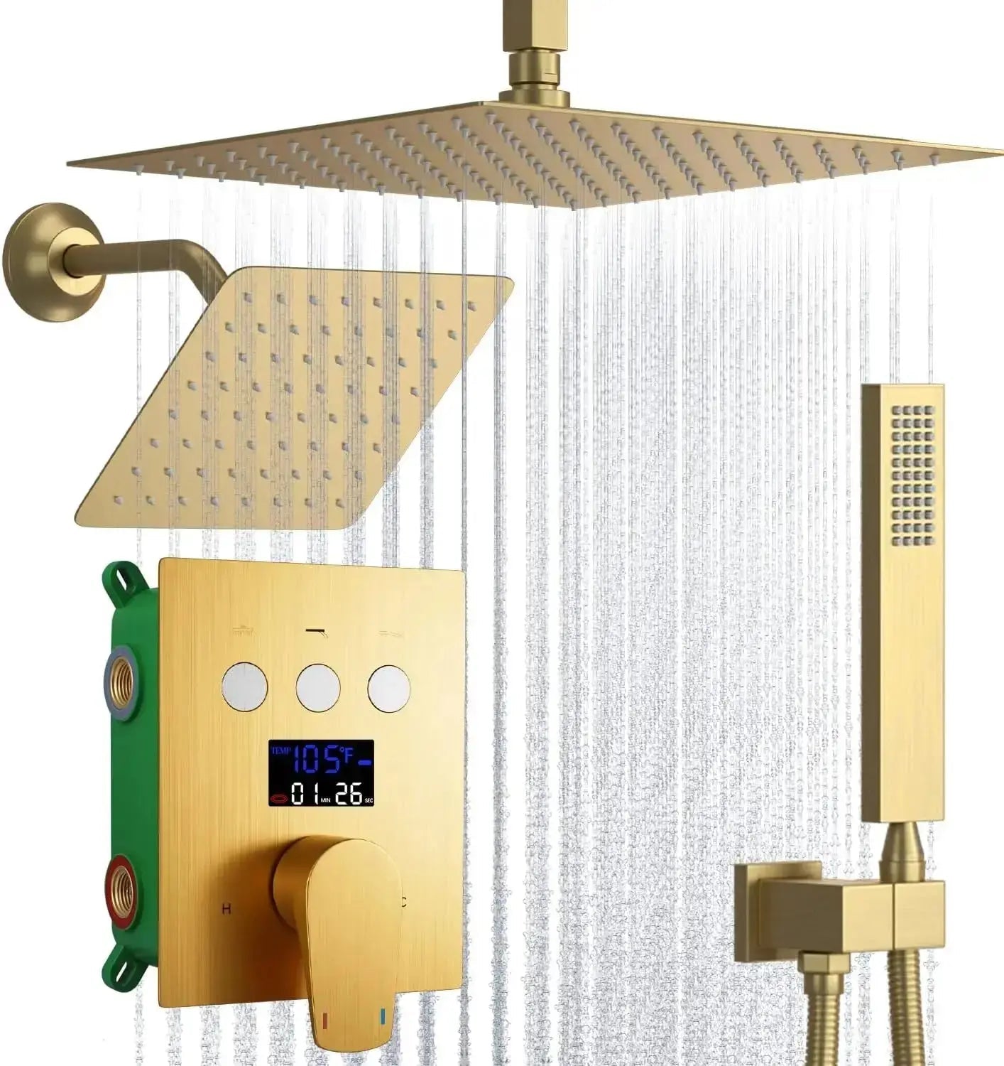 Brushed Nickel Wall Mounted Shower Faucet Set with Rain Shower Head - Rain Shower HeadBathroomLux