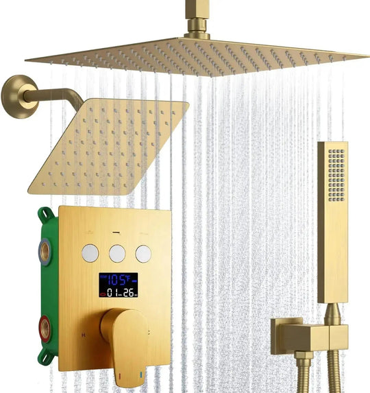 Brushed Nickel Wall Mounted Shower Faucet Set with Rain Shower Head - Rain Shower HeadBathroomLux