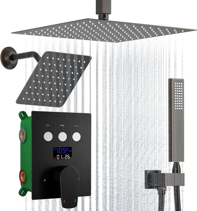 Brushed Nickel Wall Mounted Shower Faucet Set with Rain Shower Head - Rain Shower HeadBathroomLux