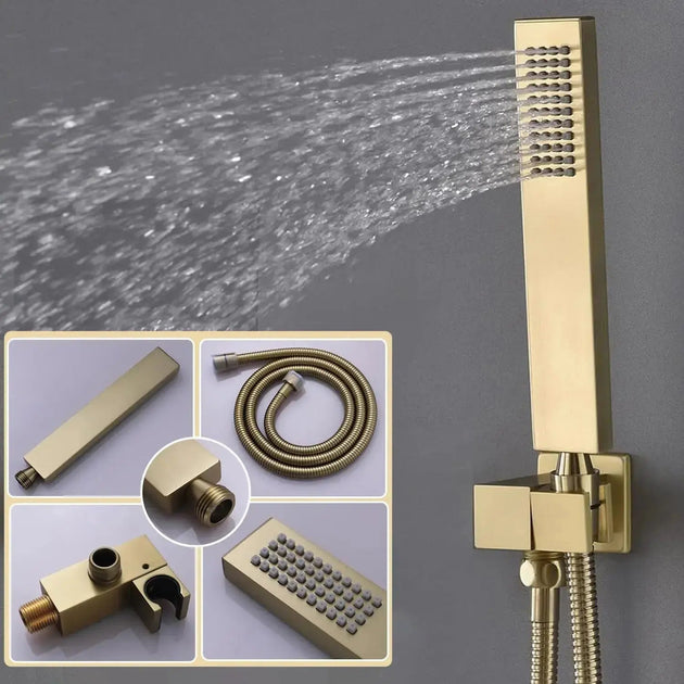 Brushed Nickel Wall Mounted Shower Faucet Set with Rain Shower Head - Rain Shower HeadBathroomLux