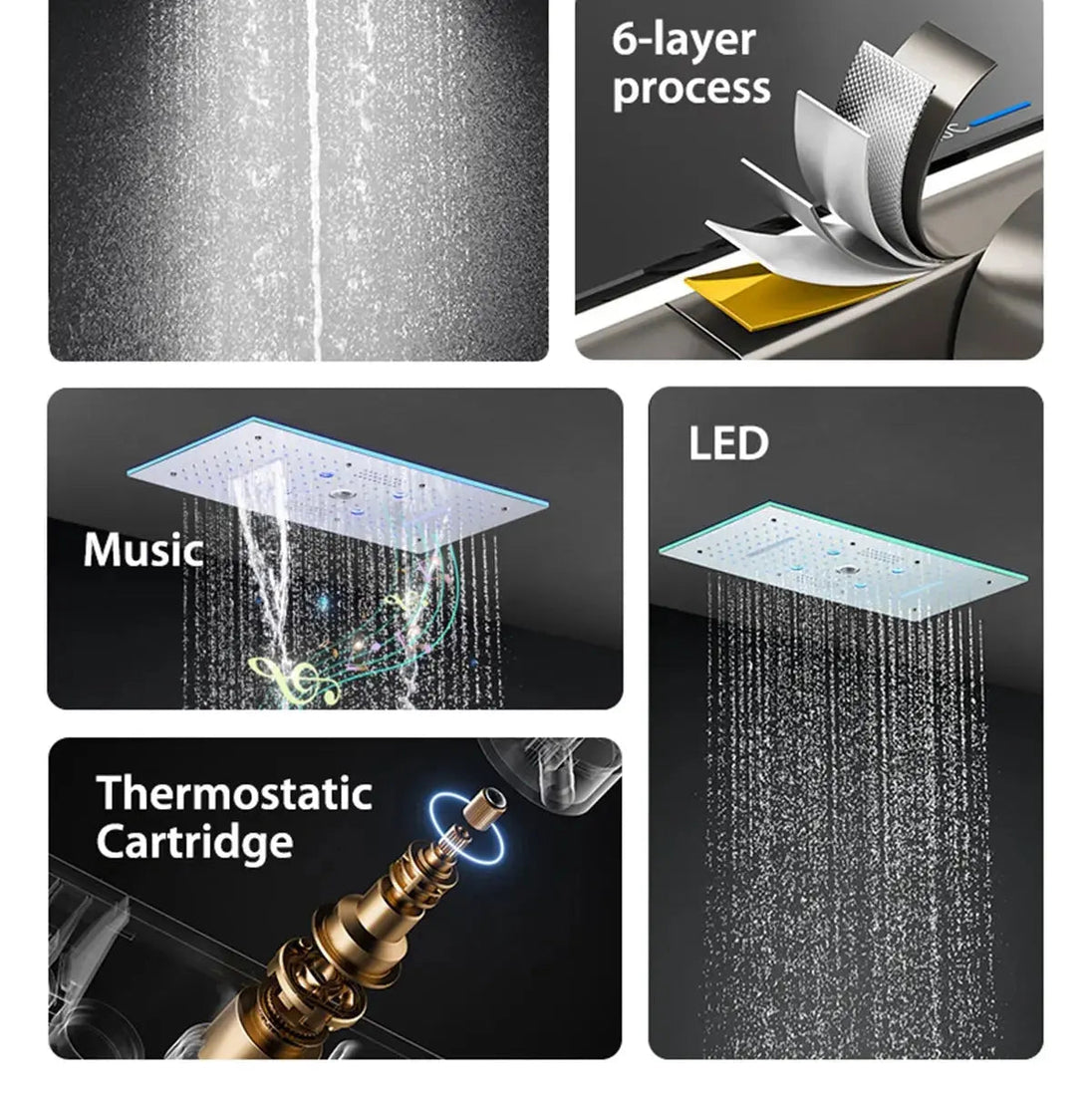 Ceiling LED Rainfall Waterfall Shower Head 600x300mm - Large Ceiling LED RainfallBathroomLux