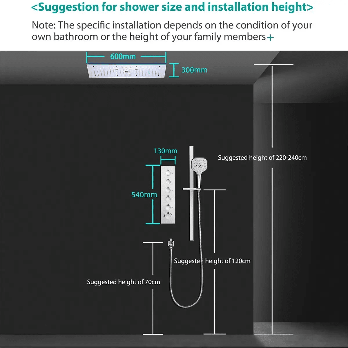 Ceiling LED Rainfall Waterfall Shower Head 600x300mm - Large Ceiling LED RainfallBathroomLux