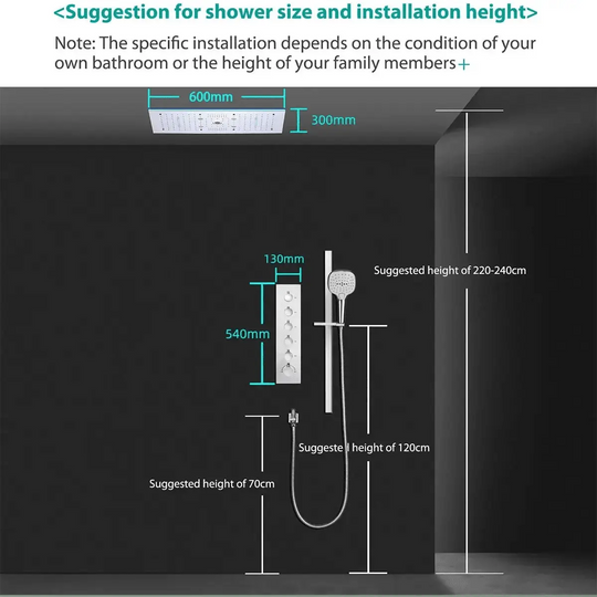 Ceiling LED Rainfall Waterfall Shower Head 600x300mm - Large Ceiling LED RainfallBathroomLux