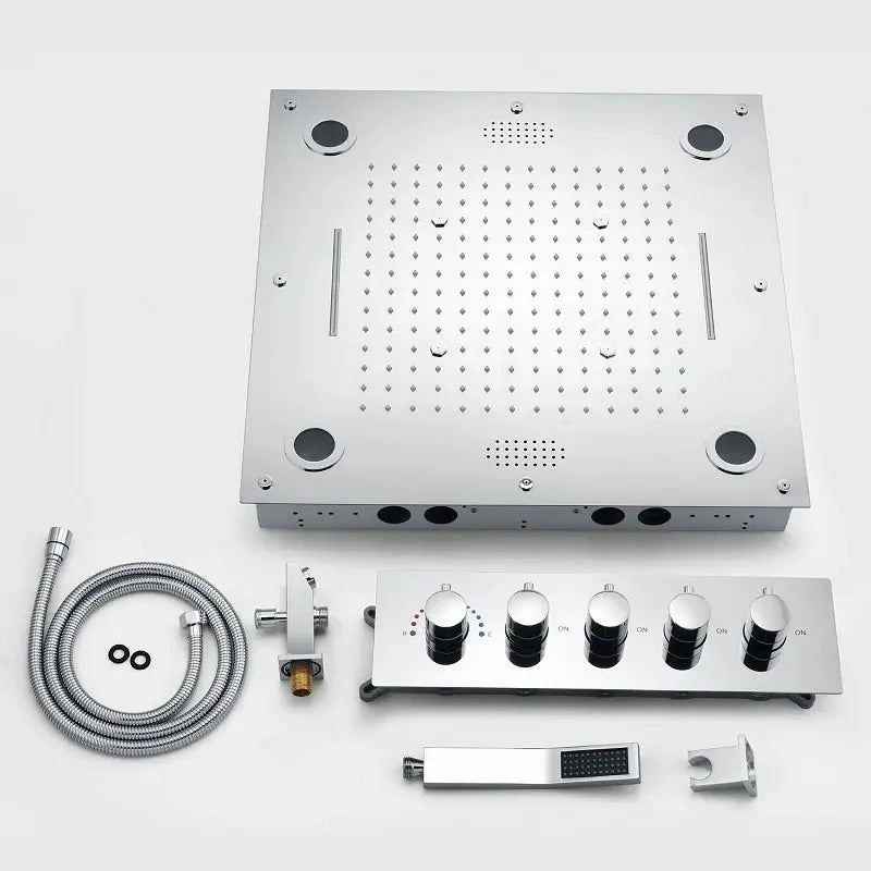 Ceiling Rain Shower with Handheld – Rainfall Shower Set with Remote Control LED Lighting - Ceiling Rain Shower with HandheldBathroomLux