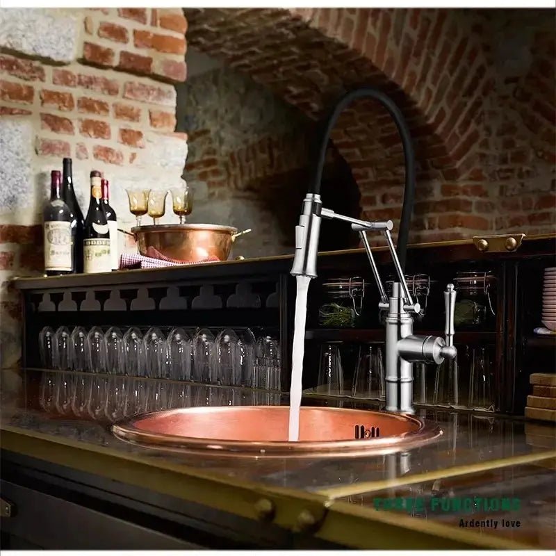 Chrome Pull Out Kitchen Faucet – Solid Brass 360° Spring Sink Tap - 3 Ways Kitchen Pull OutBathroomLux