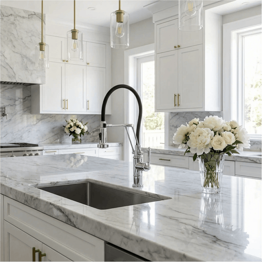 Chrome Pull Out Kitchen Faucet – Solid Brass 360° Spring Sink Tap - 3 Ways Kitchen Pull OutBathroomLux