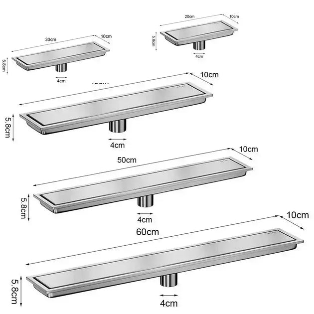 Chrome Rectangle Stainless Steel Linear Shower Drain – 20cm / 30cm / 40cm / 50cm / 60cm - Shower DrainsBathroomLux
