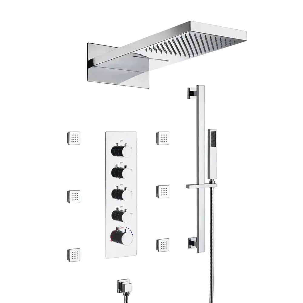 Chrome Thermostatic LED Shower System – with Body Jets - Black Thermostatic LED Shower SystemBathroomLux