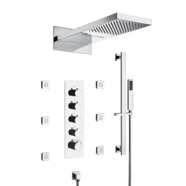 Chrome Thermostatic LED Shower System – with Body Jets - Black Thermostatic LED Shower SystemBathroomLux