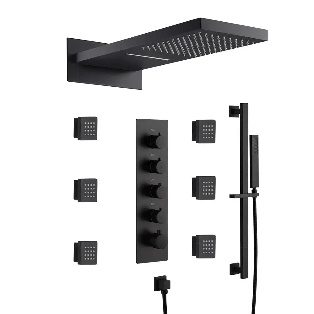 Chrome Thermostatic LED Shower System – with Body Jets - Black Thermostatic LED Shower SystemBathroomLux
