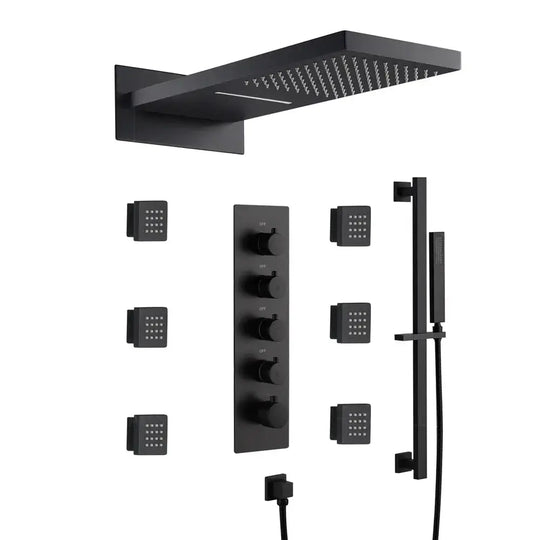 Chrome Thermostatic LED Shower System – with Body Jets - Black Thermostatic LED Shower SystemBathroomLux