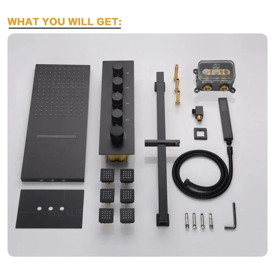 Chrome Thermostatic LED Shower System – with Body Jets - Black Thermostatic LED Shower SystemBathroomLux