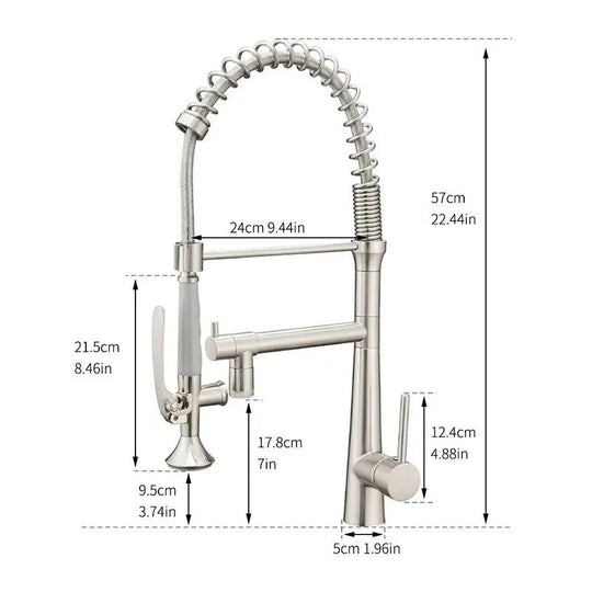Commercial Pull Down Kitchen Faucet – 2 in 1 Brushed Nickel Brass Mixer Tap - 3 Ways Kitchen Pull OutBathroomLux