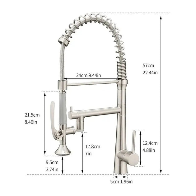 Commercial Pull Down Kitchen Faucet – 2 in 1 Brushed Nickel Brass Mixer Tap - 3 Ways Kitchen Pull OutBathroomLux