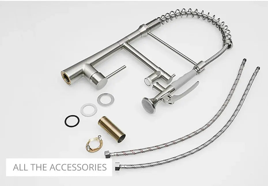 Commercial Pull Down Kitchen Faucet – 2 in 1 Brushed Nickel Brass Mixer Tap - 3 Ways Kitchen Pull OutBathroomLux