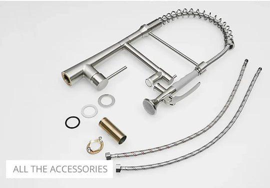 Commercial Pull Down Kitchen Faucet – 2 in 1 Brushed Nickel Brass Mixer Tap - 3 Ways Kitchen Pull OutBathroomLux