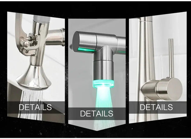 Commercial Pull Down Kitchen Faucet – 2 in 1 Brushed Nickel Brass Mixer Tap - 3 Ways Kitchen Pull OutBathroomLux