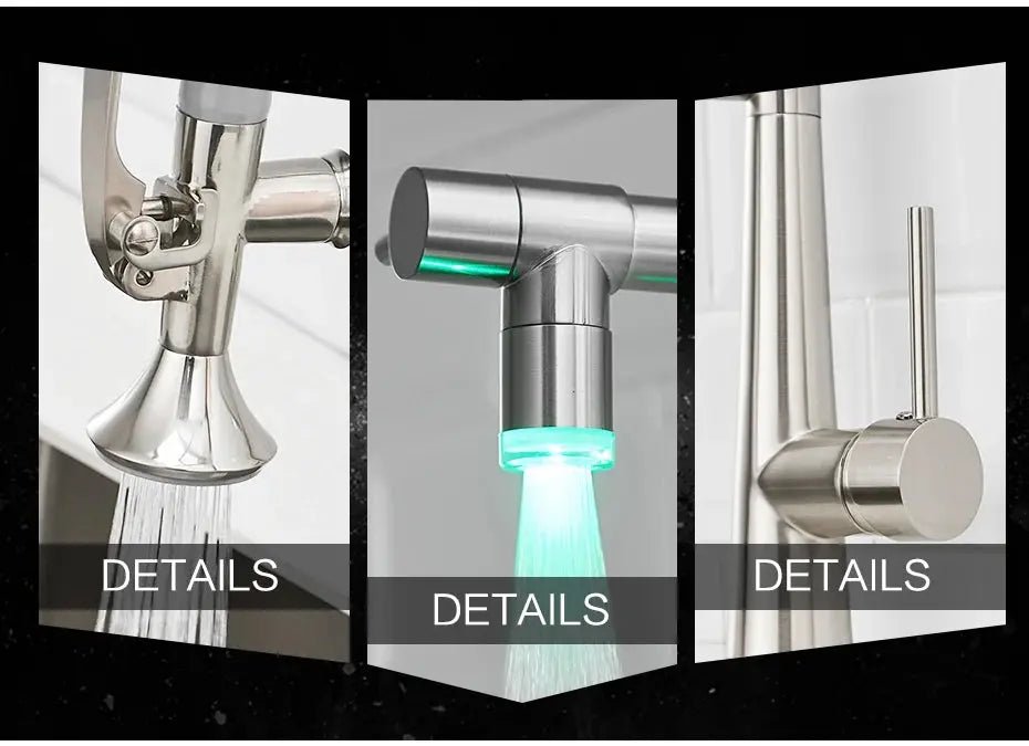 Commercial Pull Down Kitchen Faucet – 2 in 1 Brushed Nickel Brass Mixer Tap - 3 Ways Kitchen Pull OutBathroomLux