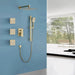 Concealed Brushed Gold Square Bathroom Shower System – 3 - Function Brass Faucet Set - Concealed Rain Shower SystemBathroomLux