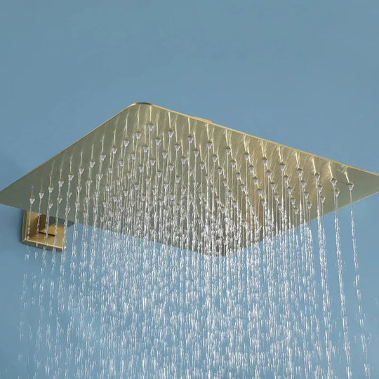 Concealed Brushed Gold Square Bathroom Shower System – 3 - Function Brass Faucet Set - Concealed Rain Shower SystemBathroomLux