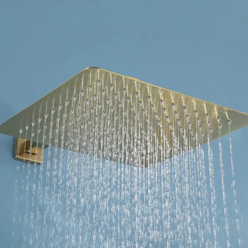 Concealed Brushed Gold Square Bathroom Shower System – 3 - Function Brass Faucet Set - Concealed Rain Shower SystemBathroomLux