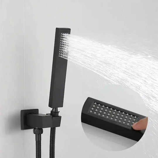 Concealed Matte Black Thermostatic Rainfall Shower Set – Wall Mount - Concealed Dual Handles Rainfall Shower Head Combo SetBathroomLux