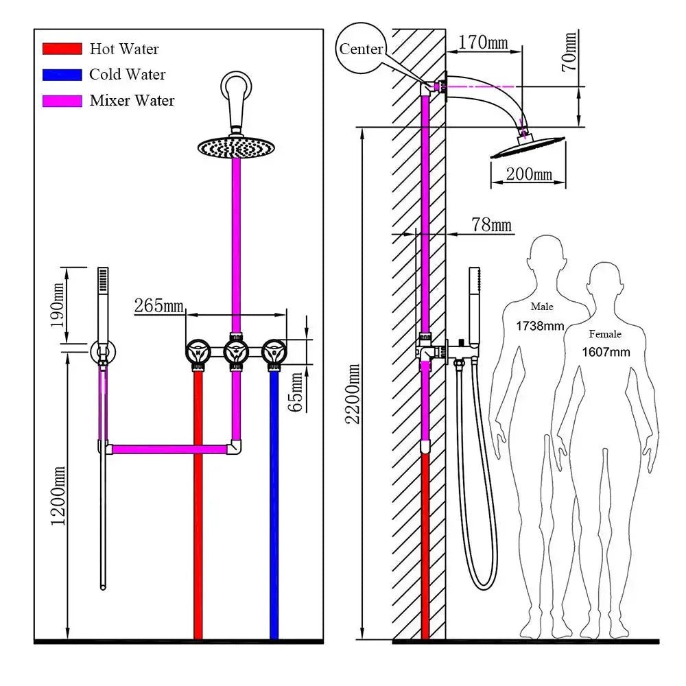 Concealed Rain Shower System With Shower Head And Hand Shower Chrome - Concealed Rain Shower SystemBathroomLux