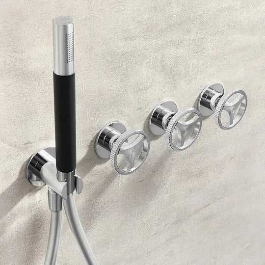 Concealed Rain Shower System With Shower Head And Hand Shower Chrome - Concealed Rain Shower SystemBathroomLux