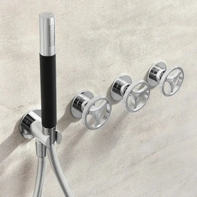 Concealed Rain Shower System With Shower Head And Hand Shower Chrome - Concealed Rain Shower SystemBathroomLux