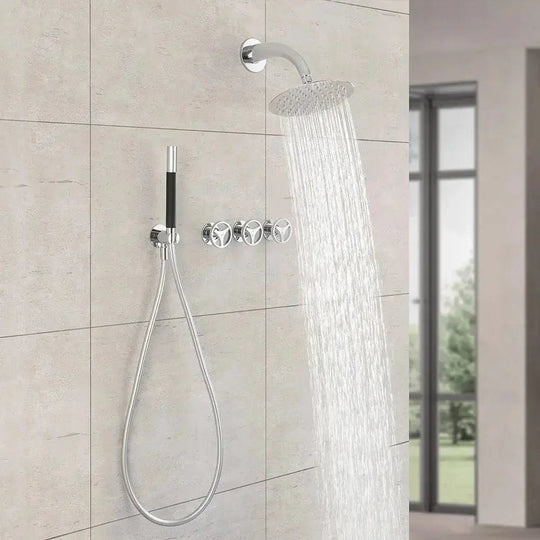 Concealed Rain Shower System With Shower Head And Hand Shower Chrome - Concealed Rain Shower SystemBathroomLux
