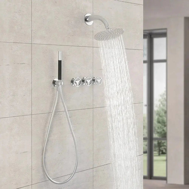 Concealed Rain Shower System With Shower Head And Hand Shower Chrome - Concealed Rain Shower SystemBathroomLux
