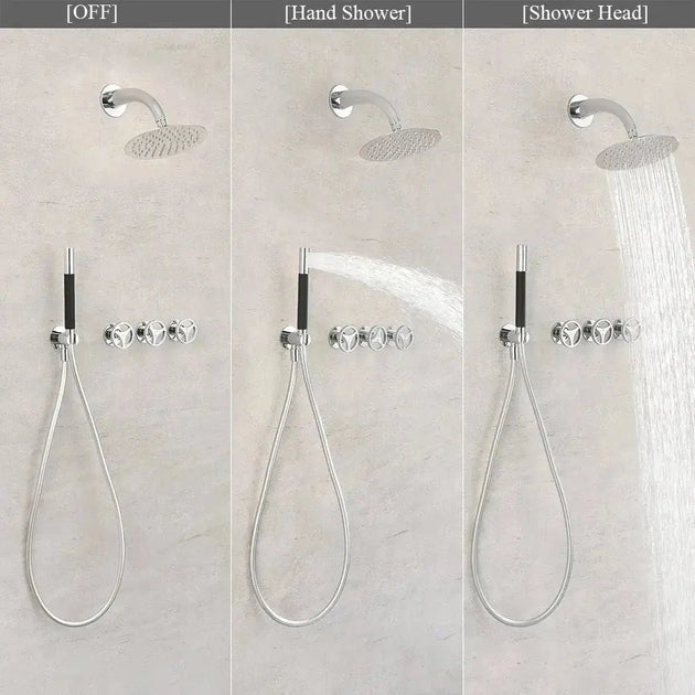 Concealed Rain Shower System With Shower Head And Hand Shower Chrome - Concealed Rain Shower SystemBathroomLux