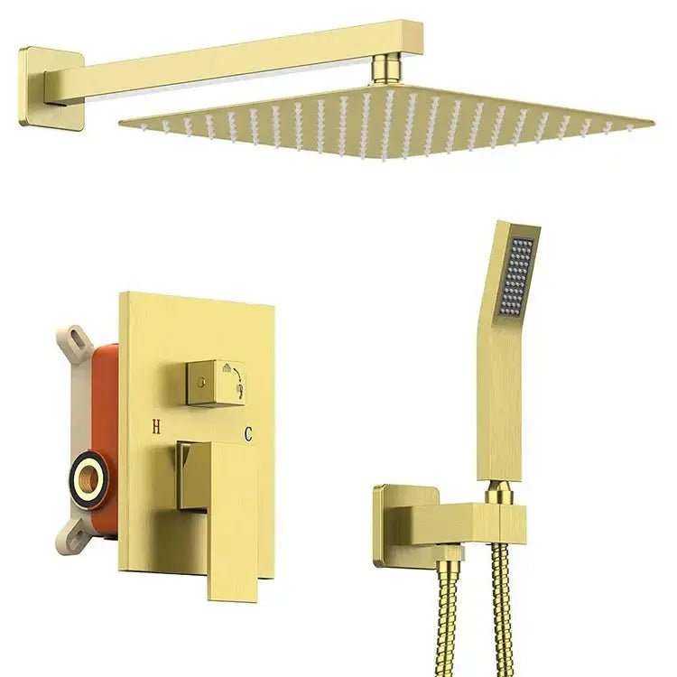 Concealed Stainless Steel Rain Shower System – Wall Mounted with Hot & Cold Mixer - Wall Mounted with Hot & Cold MixerBathroomLux