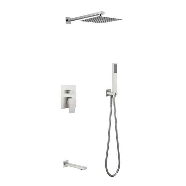Concealed Stainless Steel Rain Shower System – Wall Mounted with Hot & Cold Mixer - Wall Mounted with Hot & Cold MixerBathroomLux
