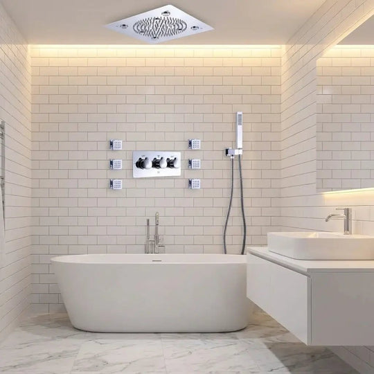 Concealed Thermostatic Shower System with 3 - Function Chrome Shower Head - concealed thermostatic showerBathroomLux