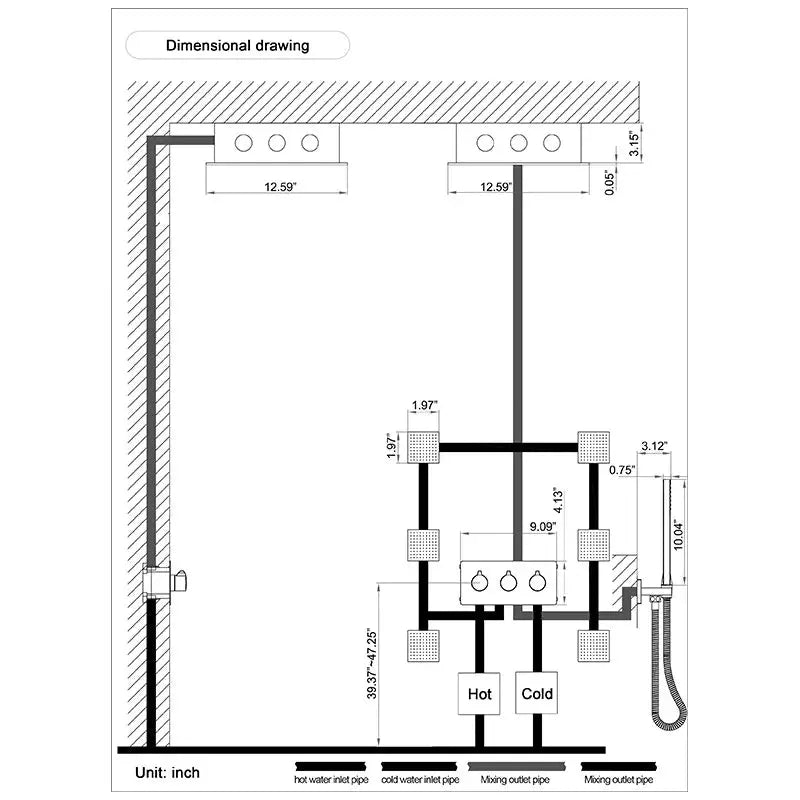 Concealed Thermostatic Shower System with 3 - Function Chrome Shower Head - concealed thermostatic showerBathroomLux