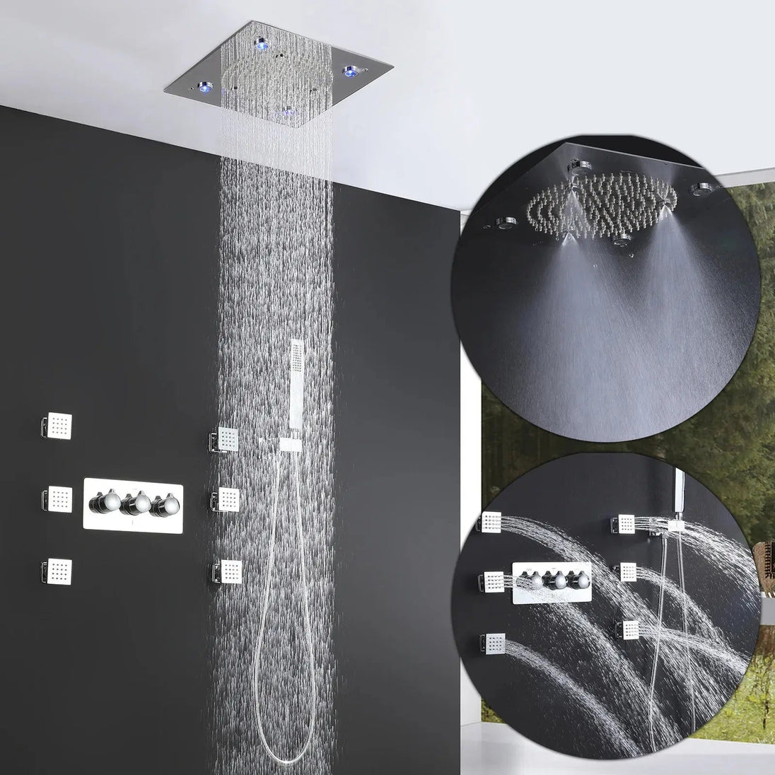 Concealed Thermostatic Shower System with 3 - Function Chrome Shower Head - concealed thermostatic showerBathroomLux