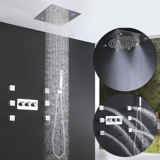 Concealed Thermostatic Shower System with 3 - Function Chrome Shower Head - concealed thermostatic showerBathroomLux