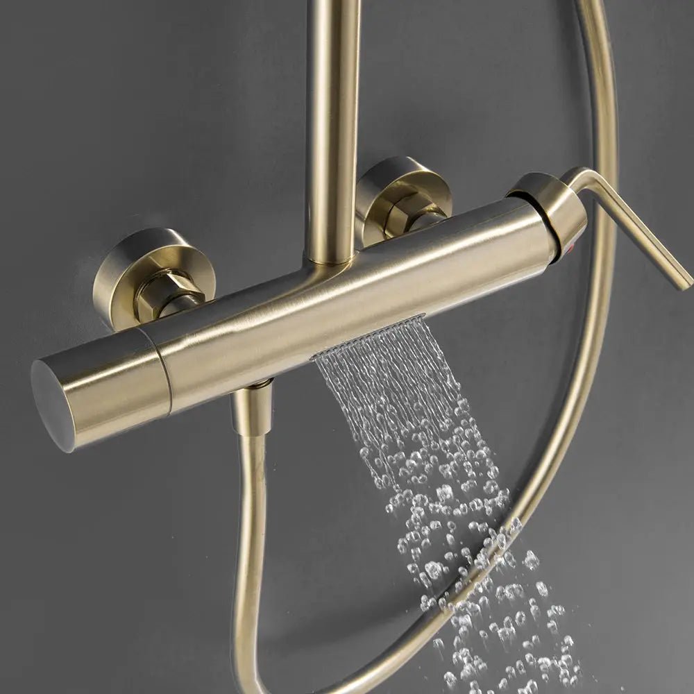 Contemporary Brushed Gold Wall - Mounted Rain Shower Set - Gold Wall - Mounted shower setBathroomLux