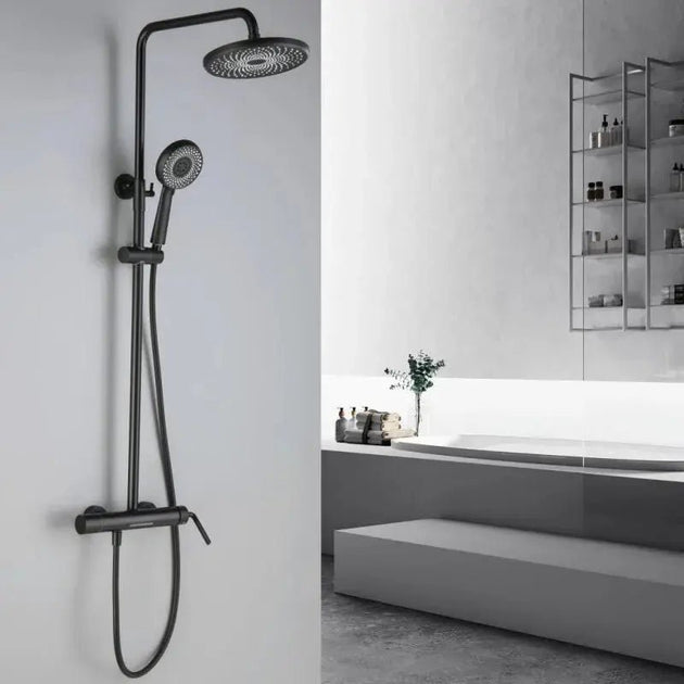 Contemporary Brushed Gold Wall - Mounted Rain Shower Set - Gold Wall - Mounted shower setBathroomLux