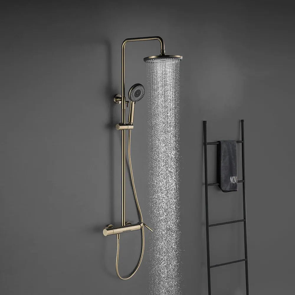 Contemporary Brushed Gold Wall - Mounted Rain Shower Set - Gold Wall - Mounted shower setBathroomLux