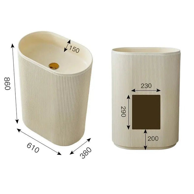 Cream Freestanding Pedestal Basin – Artificial Stone Hand Wash Sink with Faucet Included - Floor standing bathroom basinBathroomLux