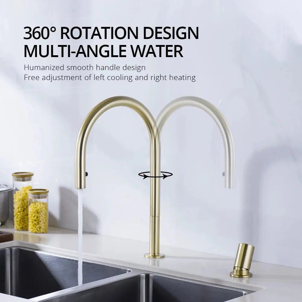 Deck - mounted Kitchen Faucet Hidden Pull - Out Spray Single Handle - deck mounted kitchen faucetBathroomLux