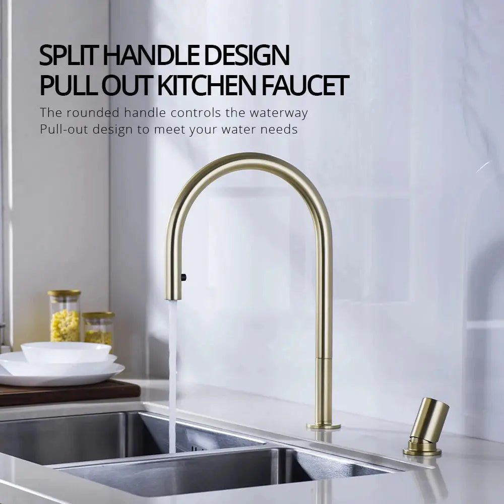 Deck - mounted Kitchen Faucet Hidden Pull - Out Spray Single Handle - deck mounted kitchen faucetBathroomLux