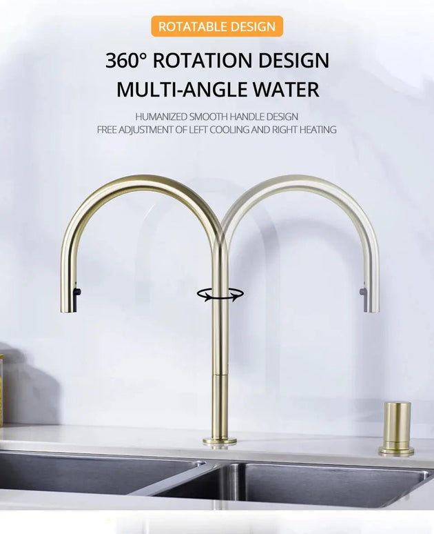 Deck - mounted Kitchen Faucet Hidden Pull - Out Spray Single Handle - deck mounted kitchen faucetBathroomLux